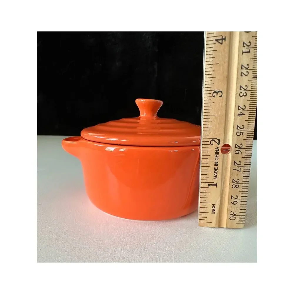 Ceramic baking bowl, soup bowl, dessert dish with lid, orange mini dutch oven